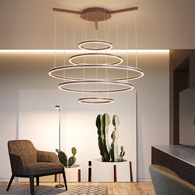 Multi Ring Ceiling Pendant Light Modern Simple Metal Chandelier Light with Acrylic Shade