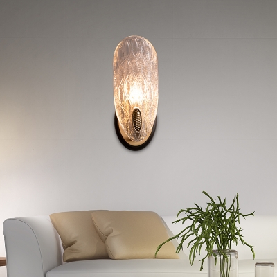 Oval Textured Glass Wall Lamp Modern 1/2-Light Wall Light Fixture in Black and Gold for Corridor