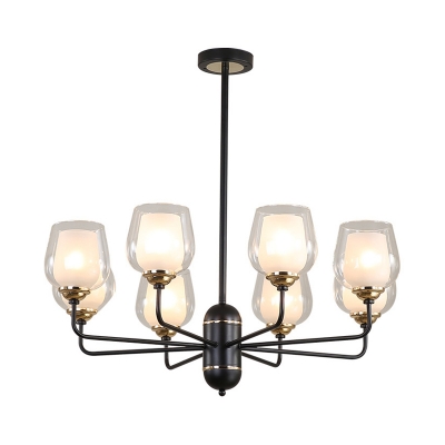 Radial Chandelier Lamp with Bell Clear Glass Shade Contemporary Pendant Lighting in Brass