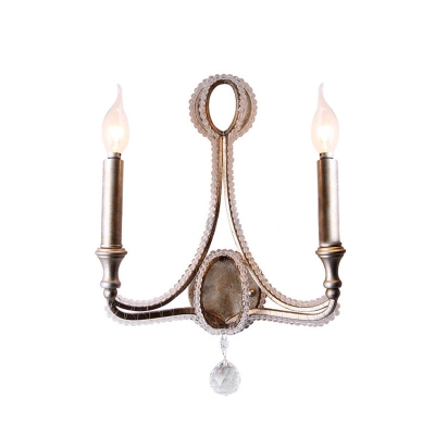 Retro Loft Age Silver Wall Light Candle/Tapered Shade 2 Lights Metal Sconce Light for Bedroom
