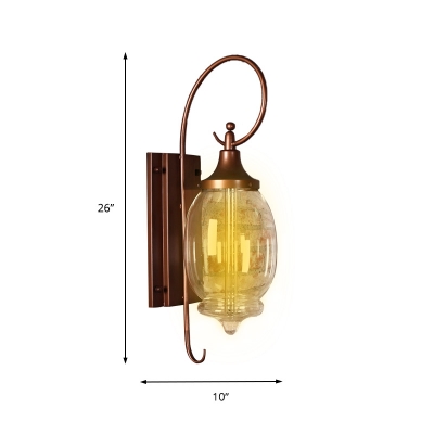 Retro Oval Wall Lighting Fixture with Clear Glass Shade 1 Head Sconce Fixture in Coffee Finish