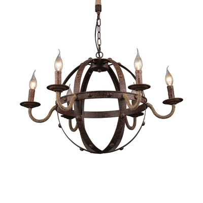 Rust Pendant Lighting with Candle Loft Style Iron Shade Hanging Ceiling Light for Dining Room