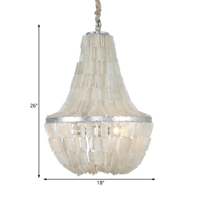 Shell Empire Chandelier Lamp Country Style 3 Lights Hanging Ceiling Light in Antique Silver