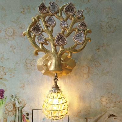 Sphere/Teardrop Sconce Lamp with Tree Backplate Village Style Resin 1 Bulb Gold Wall Lighting
