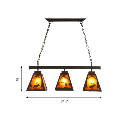 Triple Heads Linear Pendant Lighting with Trapezoid Marble Shade Loft Kitchen Island Lighting in Rust