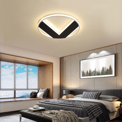 V Pattern Flush Mount Fixture Simple Acrylic LED Black-White Flush Mount Ceiling Light in Warm/White, 16