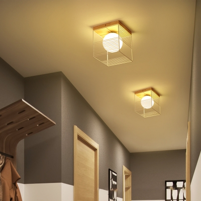 White/Black Square Flush Ceiling Light Metal Contemporary 1 Head Flush Mount Pendant Light for Bedroom