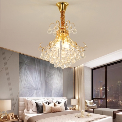 3/4 Lights Clear Crystal Pendant Lighting Modern Hanging Ceiling Light in Gold, 12