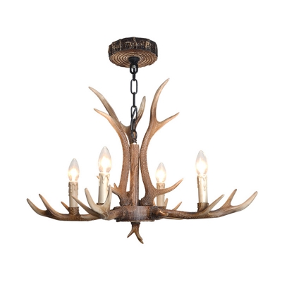 4/6/8/10/15 Heads Antlers Ceiling Pendant Light Country Resin 4 Bulbs Chandelier Lamp with Adjustable Chain in Brown