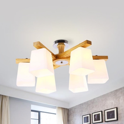 5/6/8 Heads Pyramid Semi Mount Lighting with Opal Glass Shade Minimalism Semi Flush Ceiling Light in White