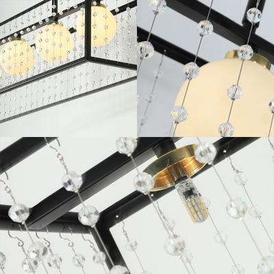 5 Lights Linear Chandelier Lighting with White Glass Shade Modern Metal Island Lighting in Black