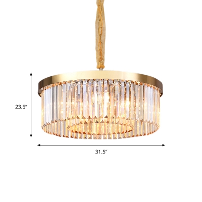 6/8 Lights 2 Tiers Chandelier Lamp Vintage Clear Faceted Crystal Hanging Pendant Light in Brass, 23.5