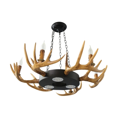 6 Lights Antlers Chandelier Light Fixture Resin and Metal Lodge Hanging Ceiling Light in Brown