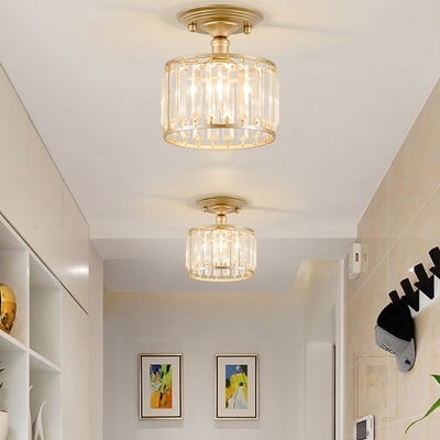 Black/Champagne Gold Crystal Semi Flush Light Fixtures Modern 1 Light Cylinder Indoor Ceiling Fixture
