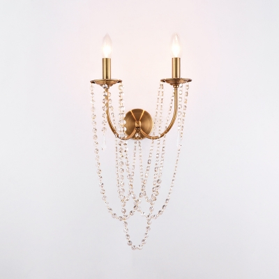 Candle Wall Sconce 2 Lights Modern Crystal Bead Wall Light Fixture in Gold for  Bedroom