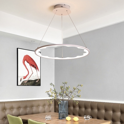 Circular Hanging Chandelier Light Modern Simple Metal Led Living Room Lighting in White
