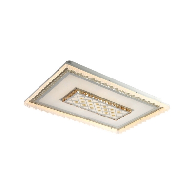 Clear and Amber Crystal Led Flushmount with Square/Rectangle Shade Contemporary Led Flush Lighting in White