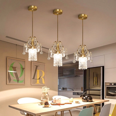 Clear Crystal Mini Ceiling Pendant 1 Light Mid Century Modern Suspended Lamp in Gold for Kitchen Island