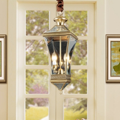 Clear Glass Lantern Pendant Light 2 Lights Vintage Brass Outdoor Lighting for Porch
