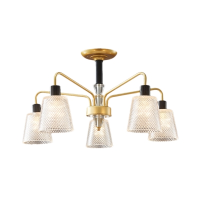 Clear Prismatic Glass Cone Pendant Lighting Vintage 3/5/8 Lights Indoor Chandelier Lamp in Black