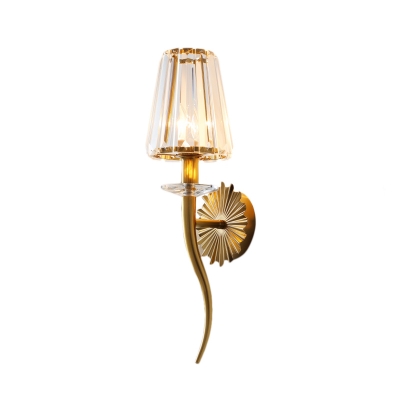 Clear Tapered Shade Wall Light with Gold Backplate 1 Light Crystal Sconce Light for Restaurant