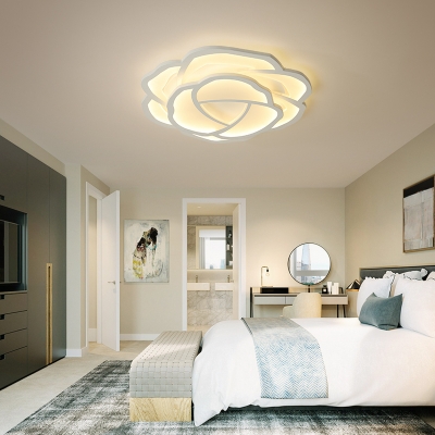 Contemporary Floral Flush Ceiling Light Acrylic Bedroom Led Flush Mount Lamp in White