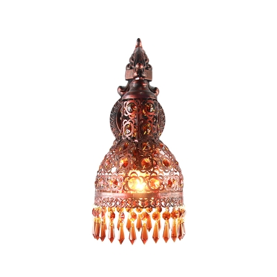 Copper Plated Finish Dome Wall Sconce Light Lodge 1 Light Amber Crystal Sconce Light for Corridor