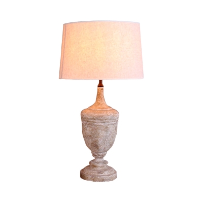 Distressed White Table Light with Tapered Fabric Shade 1 Light Wooden Country Table Lighting