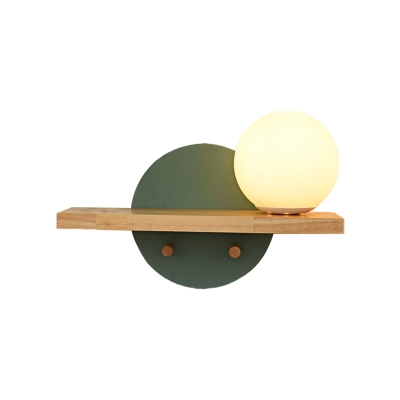 Globe Wall Lighting with Milk Glass Shade Simple 1 Head Sconce Light with Single/Double Ring Backplate in Black/Green