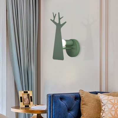 Green/Grey/White Tree Wall Mount Light Nordic Macaron 1 Light Metal Wall Lighting for Bedroom