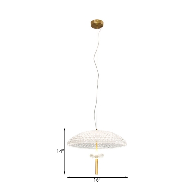 Led Dome Pendant Light with Clear Textured Glass Shade Modern Drop Light in Brass