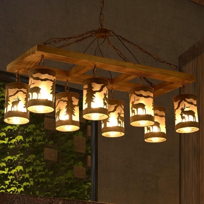 Linear Island Lighting Country Style Solid Wood and Metal 8 Lights Multi Light Pendant in Rust