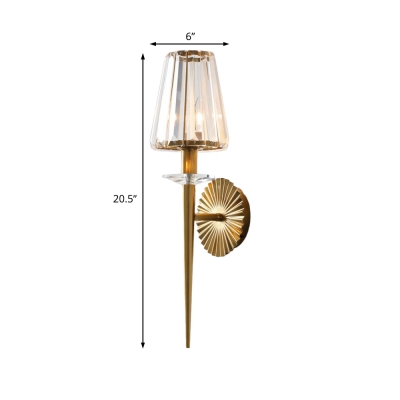 Luxurious Coolie Shade Wall Light 1 Light Metal and Clear Crystal Sconce Lamp in Gold for Living Room
