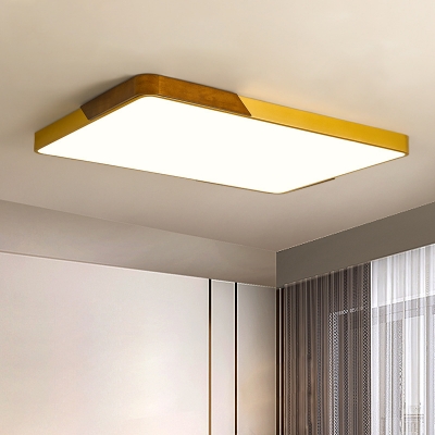 Metal and Wood Flush Mount Ceiling Light with Square/Rectangle Shade Led Gold Ceiling Light in Warm/White/Neutral, 16