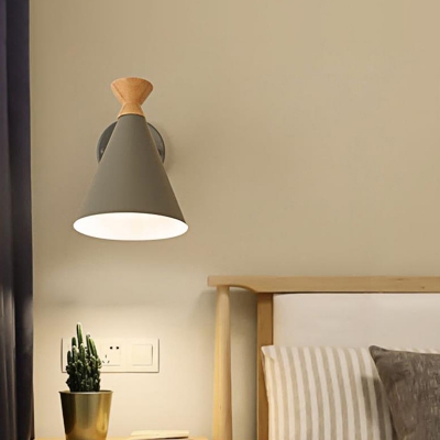 Metal Cone Shade Wall Light Nordic Style Rotatable 1 Light Bedside Reading Light in Blue/Green/Grey/White