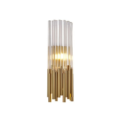 Metal Crystal Tube Wall Light Luxurious Modern G9 2 Heads Wall Sconce Light in Brass/Gold for Living Room