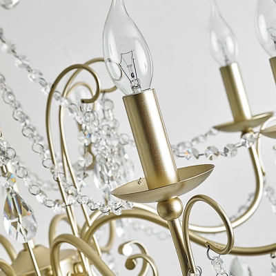 Mid-Century Candle Chandelier Pendant Light Crystal 3/6/8 Lights Chandelier Lamp in Gold for Indoor