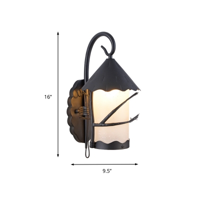 Mini Cylinder Wall Mounted Lamp Vintage Frosted Glass 1 Light Wall Sconce in Dark Gray-Black
