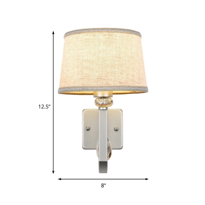 Modern Drum Shade Wall Lamp Fabric and Metal 1 Light Silver Sconce Wall Light for Dining Room