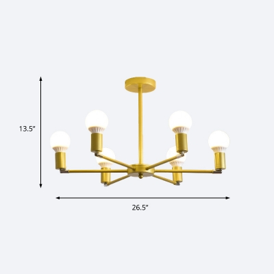 Modern Radial Hanging Ceiling Light Metal Adjustable 3/4/6/8 Heads Gold Indoor Lighting for Living Room