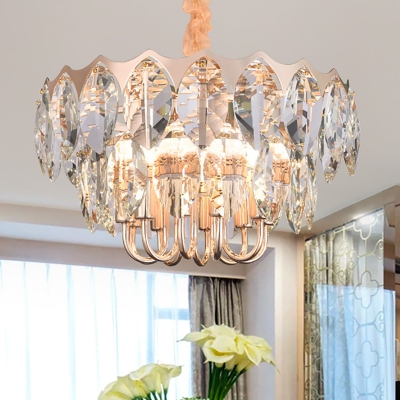 Modern Round Chandelier with Clear Crystal Bead Height Adjustable 10 Lights Hanging Light Fixture in Gold