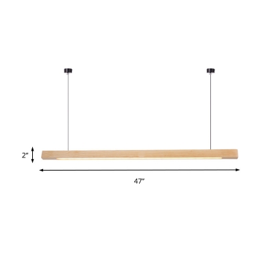 Natural Wood Linear Hanging Light Integrated Led Indoor Chandelier Light for Dining Table, Third Gear