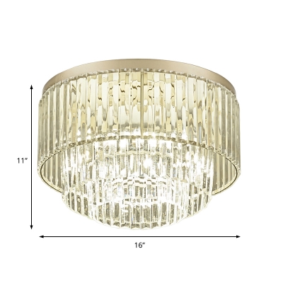 Office Hallway Drum Ceiling Lamp Clear Crystal Modern 3/4 Lights Chrome LED Ceiling Lamp