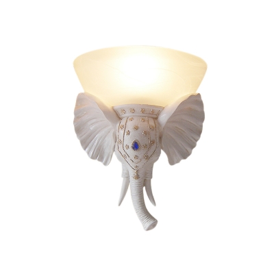 Opal Glass Bowl Wall Mount Light Loft Style Single Light Wall Lighting with Gold/White Resin Elephant
