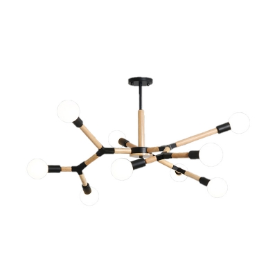 Rotatable Branch Hanging Ceiling Light Nordic Modern 3/6/9 Lights Wood Chandelier Light in Black/White