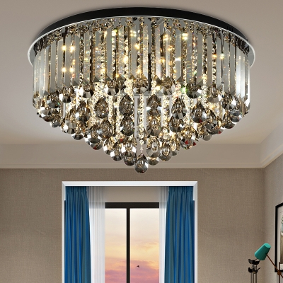Round LED Flush Mount Light Contemporary Smoke Gray Crystal Ceiling Lamp for Office Study Room
