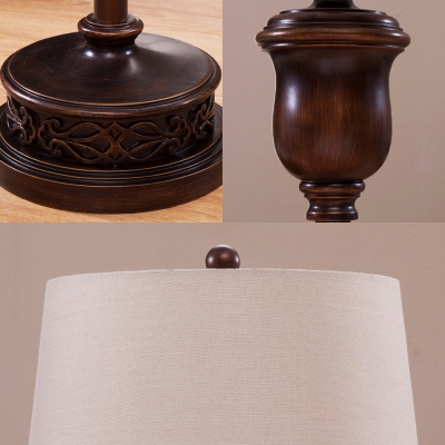 Rustic Cone Floor Light 1 Head Fabric Standing Light for Bedroom with Round Base