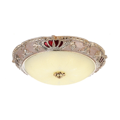 Traditional Carved Flush Ceiling Light with Frosted Glass Shade Led Apricot/Green Close to Ceiling Light, Third Gear