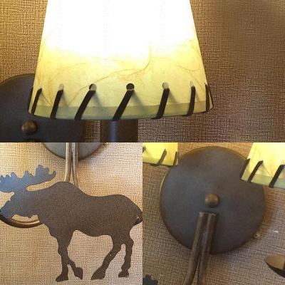 Vintage Loft Tapered Sconce Lamp Acrylic Shade Double Wall Sconce Light with Deer in Rust