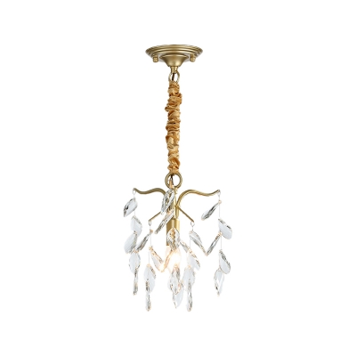 1 Light Mini Hanging Pendant Light Contemporary Clear Crystal Drop Ceiling Light in Gold